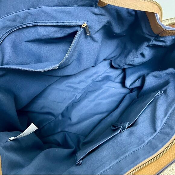 A NEW DAY Striped Tote Canvas Faux Leather Blue White Tan - Picture 7 of 13